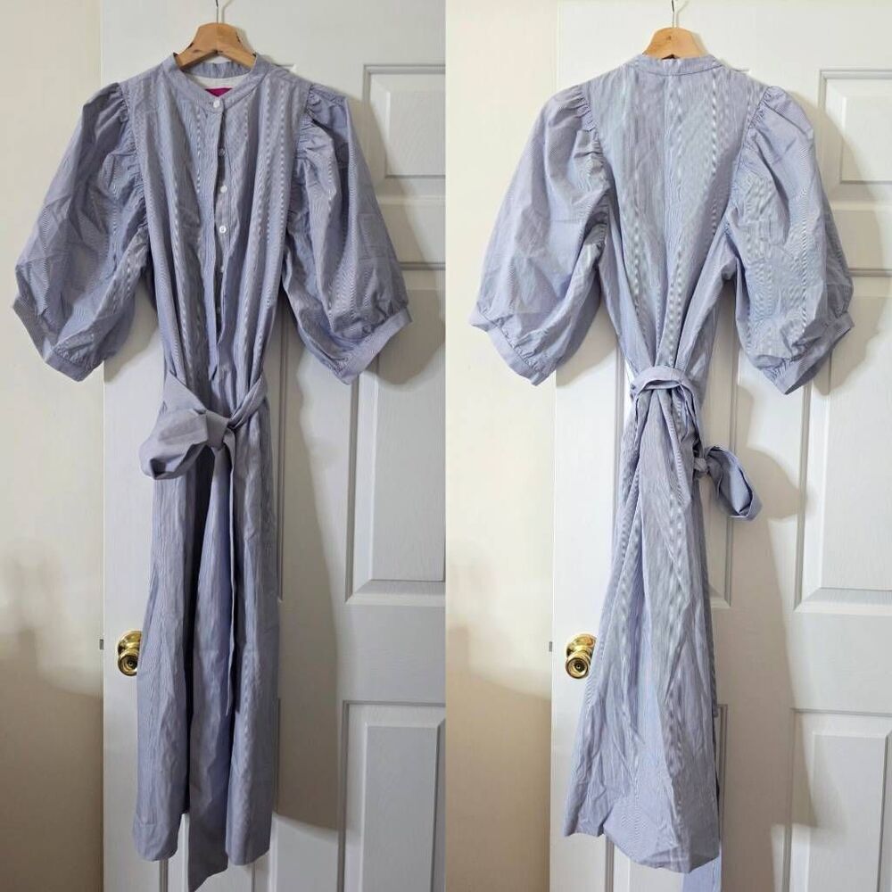 Heide Merrick Blue Striped Shirt Dress L